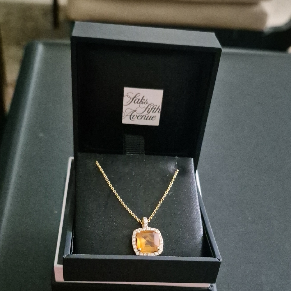 ***SOLD***SOLD Saks Fifth Avenue 14k Citrine And Diamond Pendant - Picture 1 of 3